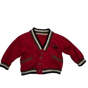 Dockers vintage baby cardigan red button up pocket embroidered logo 6-12 mos?